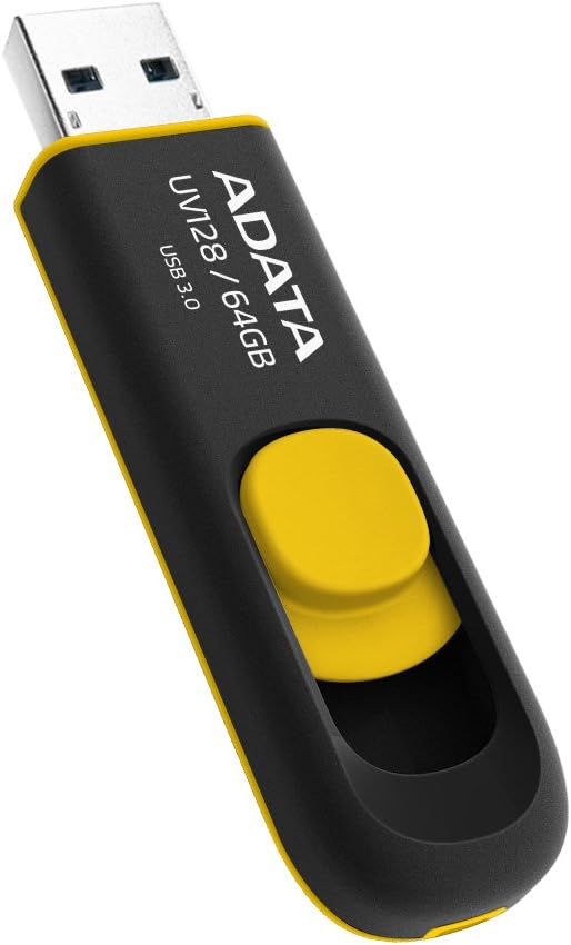 ADATA UV128 64GB USB 3.0 Retractable Capless Flash Drive, Yellow (AUV128-64G-RBY)