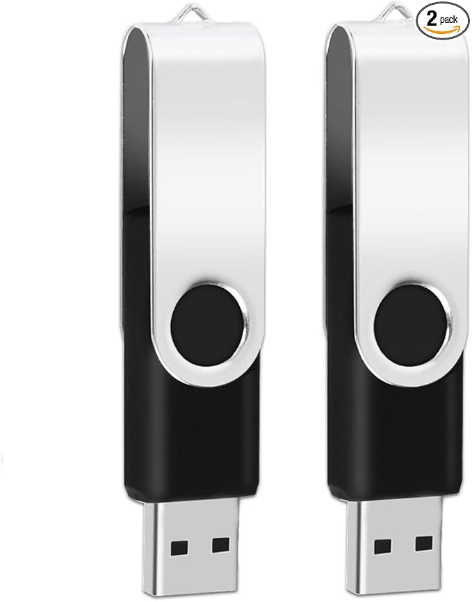 2 Pack of 64GB USB2.0 Flash Drives, EASTBULL Thumb Drives Fold USB Drives Memory Stick, Swivel & Metal Design (Black)