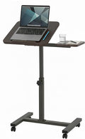 Displays By Jack Adjustable Height Rolling Laptop Desk with Tilting Top & Side Shelf – Mobile Sit Stand Computer Table on Wheels for Home Office, Classroom, Study Room