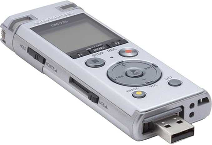 OM SYSTEM Olympus Voice Recorder DM-720 with 4GB, Micro SD Slot, USB Charging, Direction PC Connection, Transcription Mode, Silver