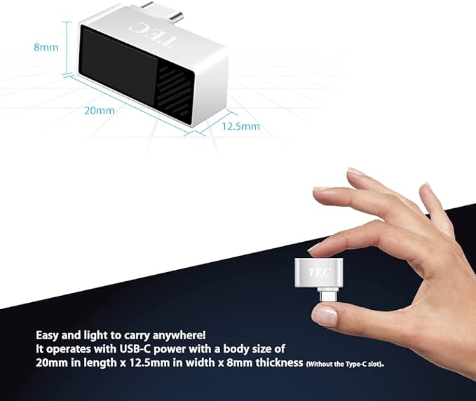 TEC Type-C Fingerprint Reader for Windows 10 Hello, TEC TE-FPA-C Bio-Metric Fingerprint Scanner PC Dongle for Password-Free and File Encryption, 360° Touch Speedy Matching Security Key
