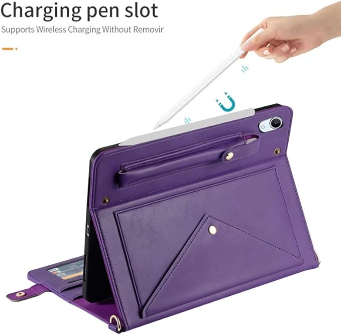 Handbag Case for iPad mini 2024/2021 8.3", Techcircle Folio Stand PU Leather Crossbody iPad mini 6th/7th Gen Cover with Pencil Holder+Card Slots Wallet Case with Shoulder Strap+Hand Strap, Purple