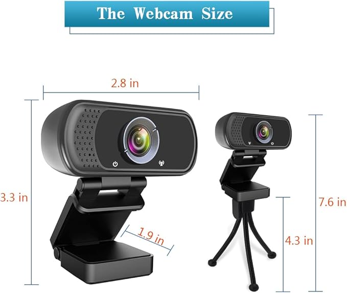 1080P Webcam with Microphone, HD Webcam Web Camera with Tripod Stand, Widescreen USB Computer Camera, Streaming Mic Web cam for Online Calling/Conferencing,Facetime/YouTube Desktop Laptop PC