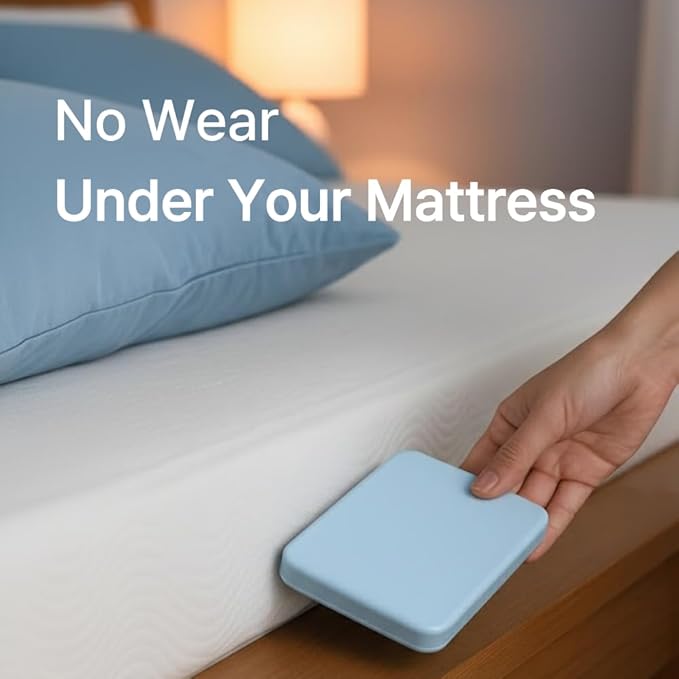 JUST ON Smart Sleep Tracker – Non-Wearable Sleep Monitor for Seniors, Easy Breathing & Sleep Monitoring, Emergency Alerts, Simple App Reports, AI Sound Therapy