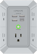 USB Wall Charger, Surge Protector, QINLIANF 5 Outlet Extender with 4 USB Charging Ports(3U1C) 3-Sided 1680J Power Strip Multi Plug Outlets Wall Adapter Spaced for Home Travel Office, Grey