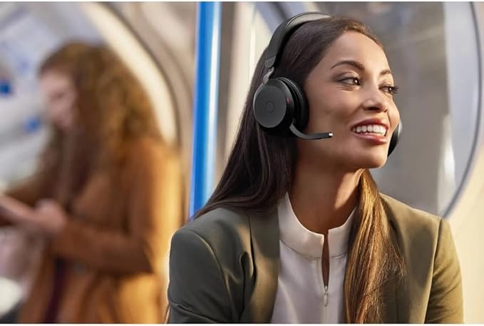 Jabra Evolve2 75 PC Wireless Headset with Charging Stand and 8-Mic Technology - Dual Foam Stereo Headphones with Advanced Active Noise Cancelling, USB-A Bluetooth Adapter and MS Compatibility - Black