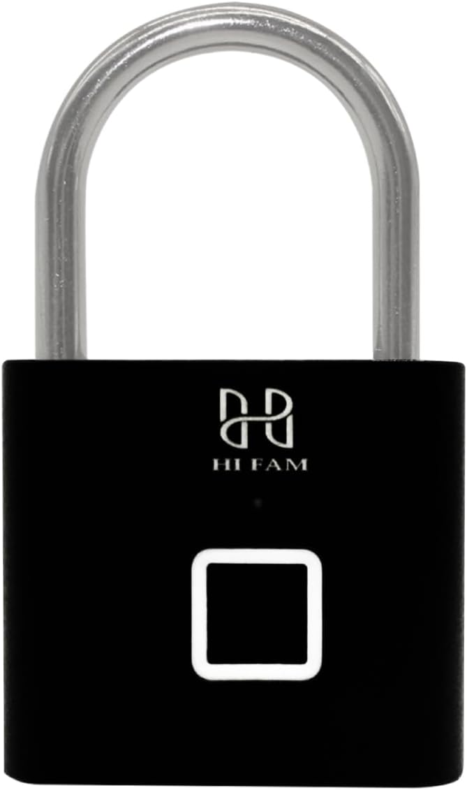 HIFAM Fingerprint Padlock, Keyless Biometric Gate Locks for Outdoor Fence Storage Gym, Smart Lock with USB Rechageable (Black)