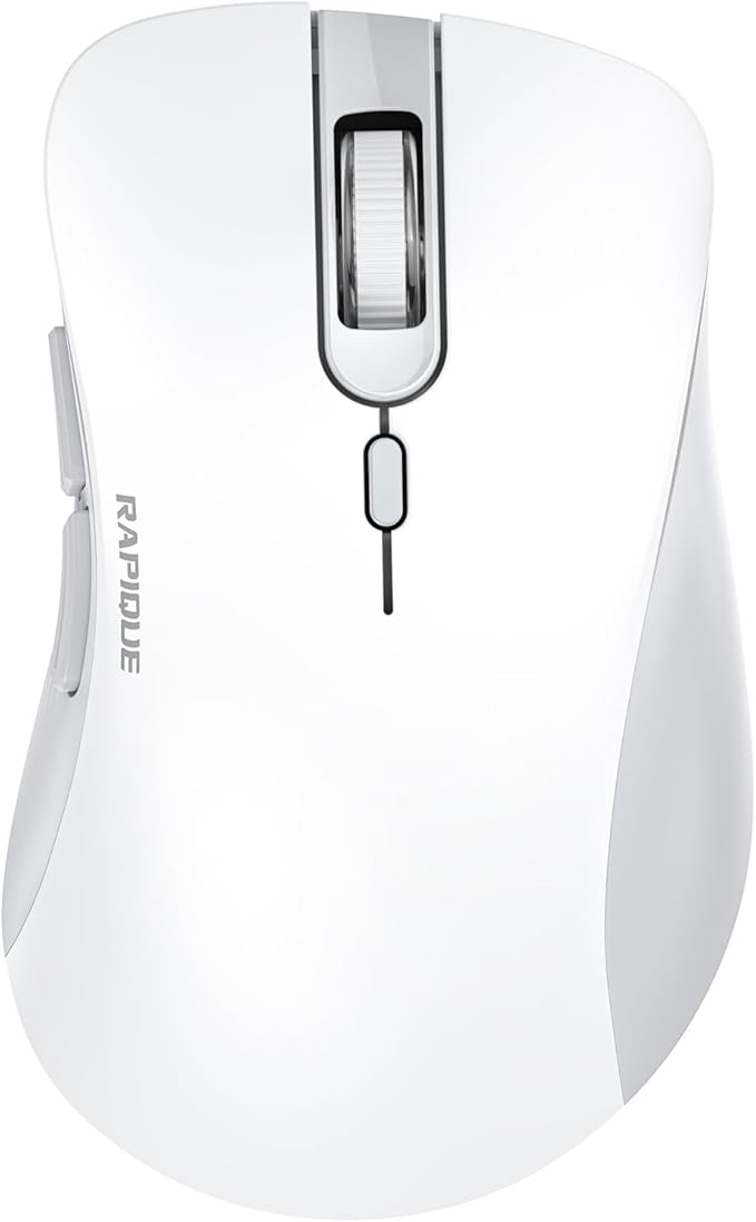 RAPIQUE Wireless Mouse - Dual Bluetooth & 2.4 GHz USB Receiver, Ergonomic Design, Quiet Clicks, Low Power - Multi-Device Compatibility for Laptop, Computer, iPad, MacBook, Chromebook (White and Grey)