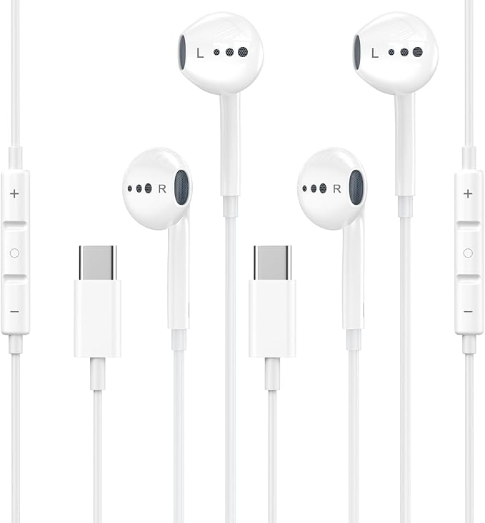 USB C Headphones for iPhone 17 16,2 Pack Type C Wired Earbuds with Microphone & HiFi Stereo Remote Noise Cancelling Earphones for iPhone 17/17 Pro Max/17 Air/ 15/15Pro/16/16 Pro Max,iPad,Galaxy S23