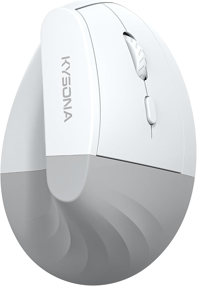 KYSONA EM18 Wireless Ergonomic Vertical Mouse, Ergo Design, Bluetooth Cordless Mouse for Medium/Large Hands, Silent Click, 5-Level Adjustable DPI, Carpal Tunnel Mice for Computer/PC/Mac/Laptop, White