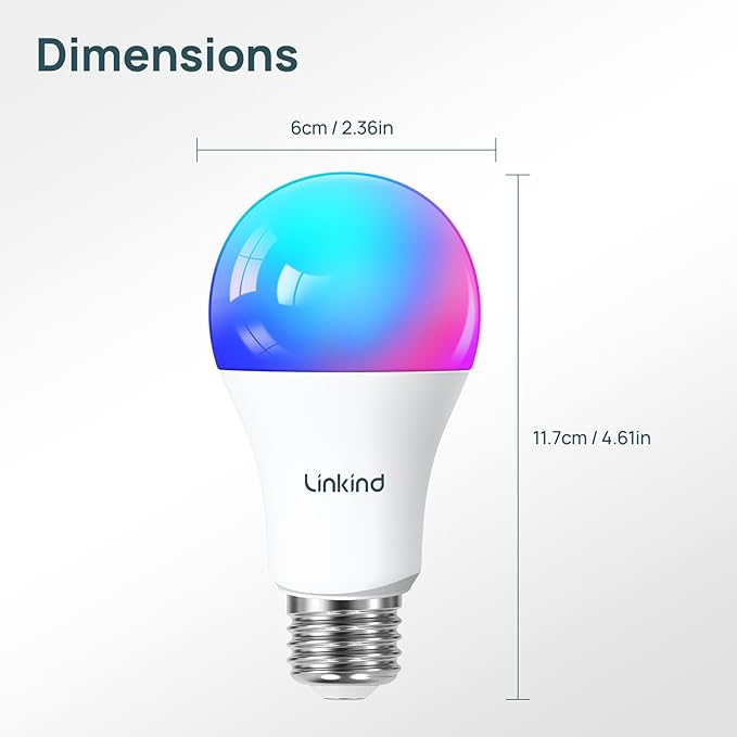 Linkind Smart Light Bulbs, A19 Smart Bulb - 1100LM(75W Equivalent), Compatible with Alexa & Google Home, E26 RGBTW Color Changing Bulbs with Music Sync, 2.4GHz Wi-Fi & Bluetooth, 11W, 4Pack