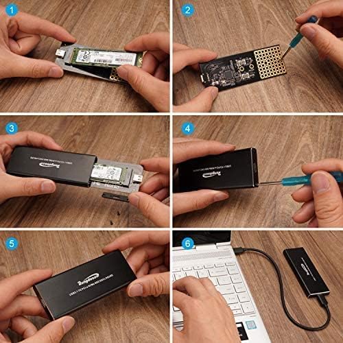 Rongdeson (Upgraded Version) Aluminum M.2 NVME SSD Enclosure Type-C USB 3.1 Gen 2 Speeds 10Gbps PCI-E M-Key Applicable to Size 2230/ 2242/ 2260/ 2280 for Samsung 960/ 970 EVO/ PROWD NVME SSD Black