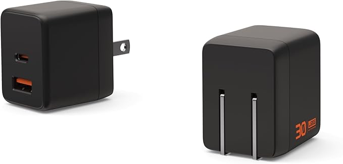 URBAN ARMOR GEAR UAG SRG 30W GaN 2-Port Wall Charger - USB USB-C Dual Port Foldable Compact Travel PD Quick Charging Power Adapter for Smartphone & Tablet, Black