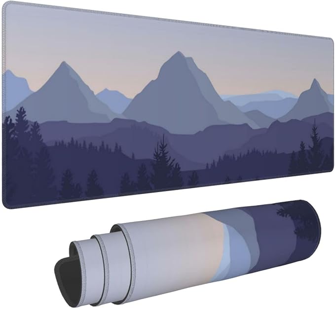 Mountain Forest Scenery Gaming Mouse Pad XL Extended Large Mousepad with Nonslip Rubber Base Stitched Edges Laptop Computer Keyboard Desk Mat for Office Home Gamer