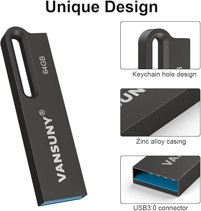 Vansuny 5 Pack USB 3.0 Flash Drives 64GB Metal Waterproof Flash Drives Ultra High Speed Memory Sticks, Portable Thumb Drives for PC/Tablets/Mac/Laptop