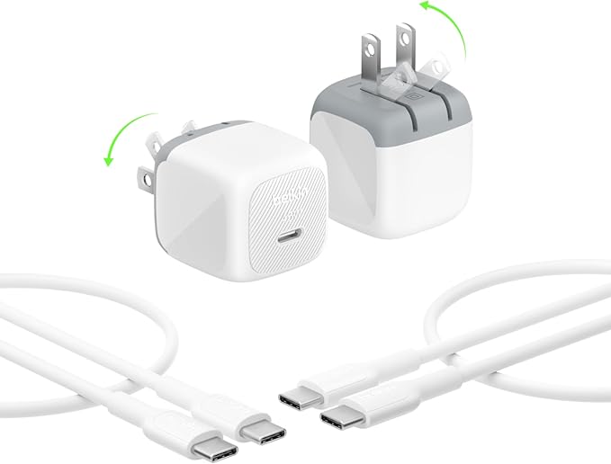 Belkin Compact Wall Charger 45W, USB-C PD Fast Charging, USB-C Cable Included, Apple iPhone 17, 16 Series, Samsung Galaxy S26, S25 Series, Pixel 10, MacBook, iPad, AirPods, & More - White (2-Pack)