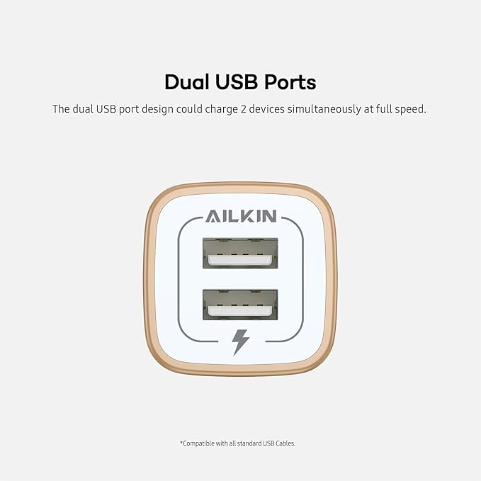 USB Wall Charger, Charger Block, AILKIN 2.1A Multiport Fast Charge Power Brick Cube Plug Box Base Adapter for iPad, iPhone, iPod, Samsung Galaxy, Huawei, HTC, LG, or Other Cell Phone Smart Devices