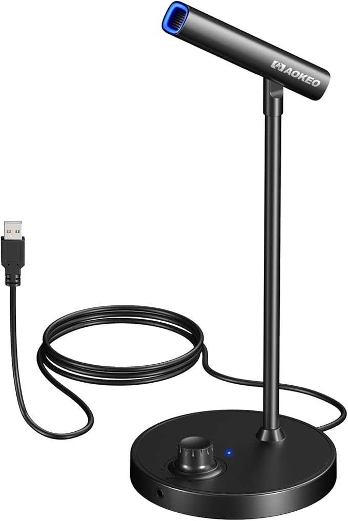 Aokeo USB Desktop Microphone, Computer Microphone for PC with Noise Cancellation & Click to Mute Function for Recording, Gaming, Podcasting, Streaming, YouTube, Mac, Laptop
