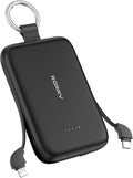 RORRY CharmGo Portable Charger, 10000mAh PD 30W Fast Charging Portable Charger Power Bank with Built-in Cables, Travel Keychain Charger Battery Pack for iPhone 17/16/15, for AirPods 2/3/4/Pro, Black