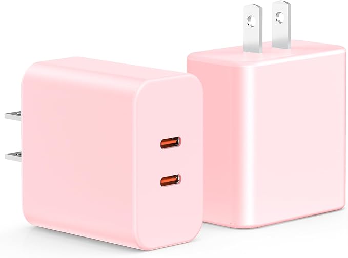 USB C Charger Block, 40W Dual Port Fast Charger 20W Type C Charging Block 3.1A USB Wall Charger Dual Port PD+QC Charging Cube for iPhone 15 16 14 13 12 11 Pro Max XS, iPad, Samsung Phone-Pink