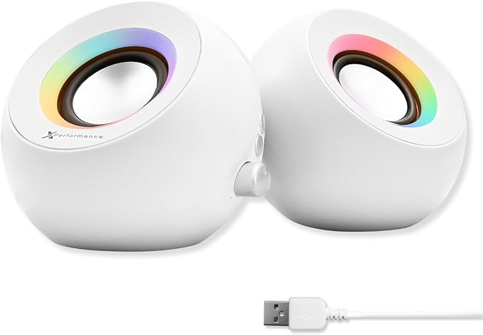 X9 Performance White Computer Speakers with RGB Lighting, Bluetooth, USB, and AUX - Triple Mode Connection, Dual 2.25" Drivers for Work and Play, Bluetooth Desktop Speakers for PC - White