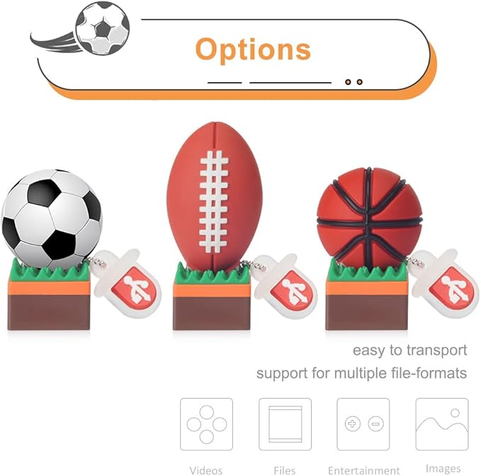 5 x 8GB Cute Balls USB Flash Drive, Tennis/Baseball/Soccer/Basketball/Rugby Shape Thumb Drive Memory Stick Drive Pendrive Gift for Kids, Teacher, Friends