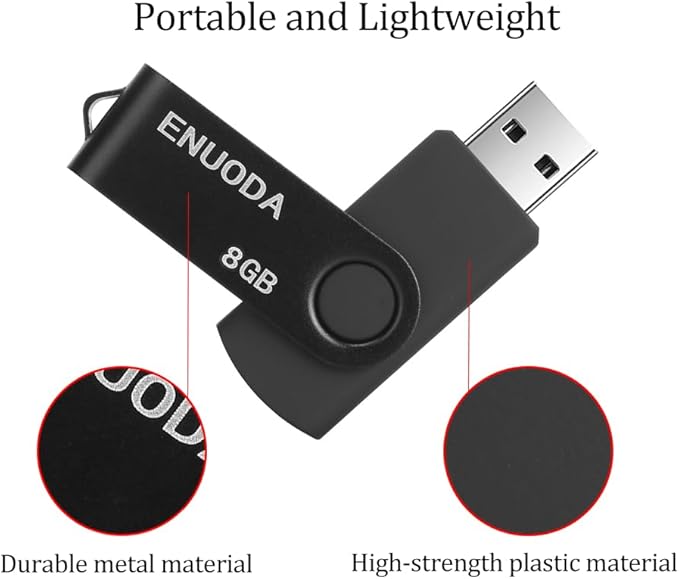 8GB Flash Drive 2 Pack ENUODA Thumb Drives 8GB Swivel Design USB 2.0 Memory Stick Jump Drive Pen Drive for File Storage and Data Transfer (Black Gold)