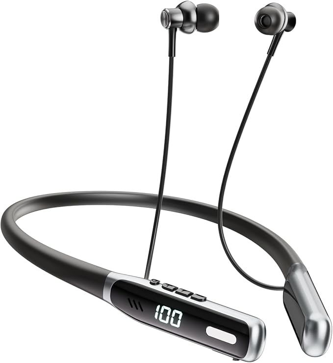 Wireless Neckband Earbuds, Neckband Bluetooth Headphones with Built-in Microphone, Bluetooth Headset Magnetic Earphones, Deep Bass, Bluetooth 5.4, 80H Playtime (Black)
