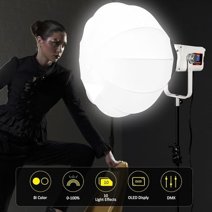 300W Bi-Color LED Spotlight-2700K-6500K Adjustable CRI 96,DMX/App Control,Led Video Light Bowens Mount for Photography/Videography/YouTube/TikTok Content Creation & Live Streaming (White)