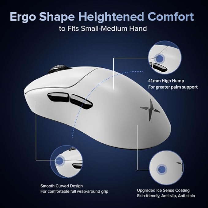 DELUX M500PRO Lightweight Wireless Gaming Mouse, 58.5g Lightweight, PAW3395 Sensor, 8000Hz Polling Rate, Huano Switches, Magnetic Charging Dock, RGB, Tri-Mode, 26000 DPI for PC Laptop Gamers (White)