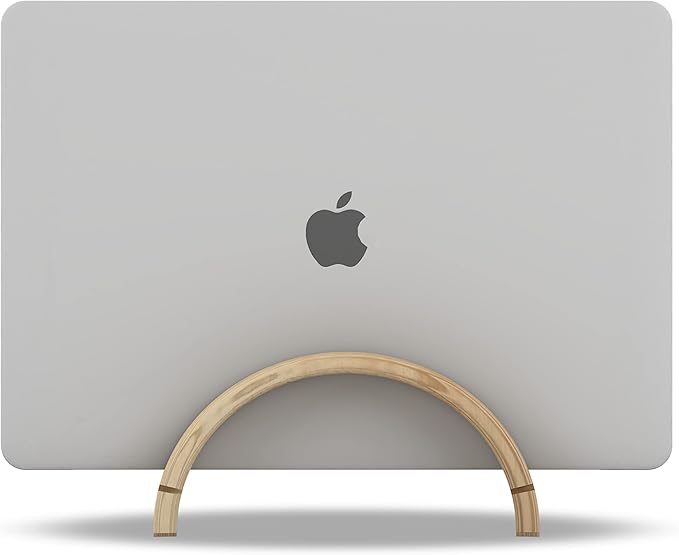 Kothar Wood Vertical Laptop Stand for Desk, Natural Bamboo, Space-Saving Desktop Dock for Apple MacBook, Microsoft Surface, iPad, Tablets and More