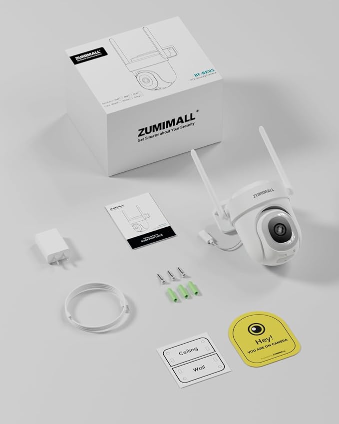 ZUMIMALL 2K Wired Outdoor Camera, 2.4G/5G WiFi Security Camera, 3MP, 24/7 Recording, AI Motion Detection, Cloud & SD Card Storage, 2-Way Audio, 360° PTZ Auto Tracking, Work with Alexa, IP66-2-Pack