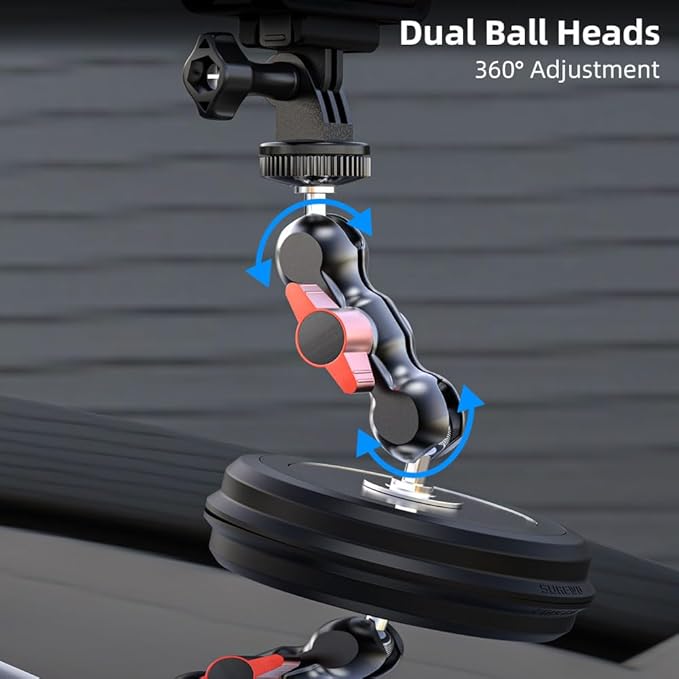 Strong Magnetic Camera Mount, Car Outside 1/4" Magnetic Camera Mount with 2 Ball Head, Attaches to All Metal Surfaces for GoPro 13/12/11/10, DJI Action 6/5 Pro/4, Nano, Insta 360 X5/X4 and More