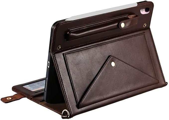Handbag Case for iPad Pro 10.5/iPad Air 10.5"/iPad 10.2, Techcircle Folio Stand PU Leather Cover w/Hand Strap, Crossbody iPad Case with Pencil Holder Card Slots Envelope Pocket Wallet Case, Dark Brown