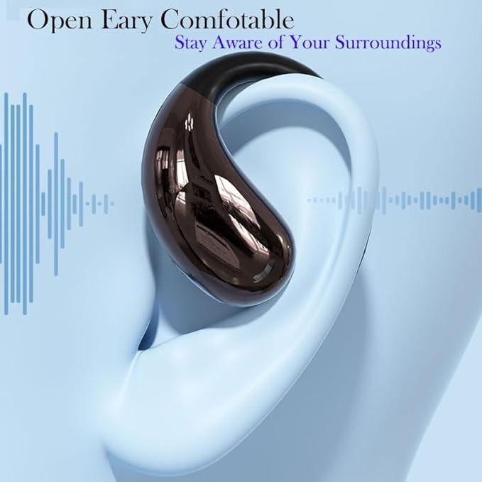 Bluetooth Earbud Headphones Wireless in Opean/Non-Open Ear Use Earphone with Earhooks for Sports Running Earbud HiFi Stereo, ENC Mic, About 40Hrs Office Black (Black)
