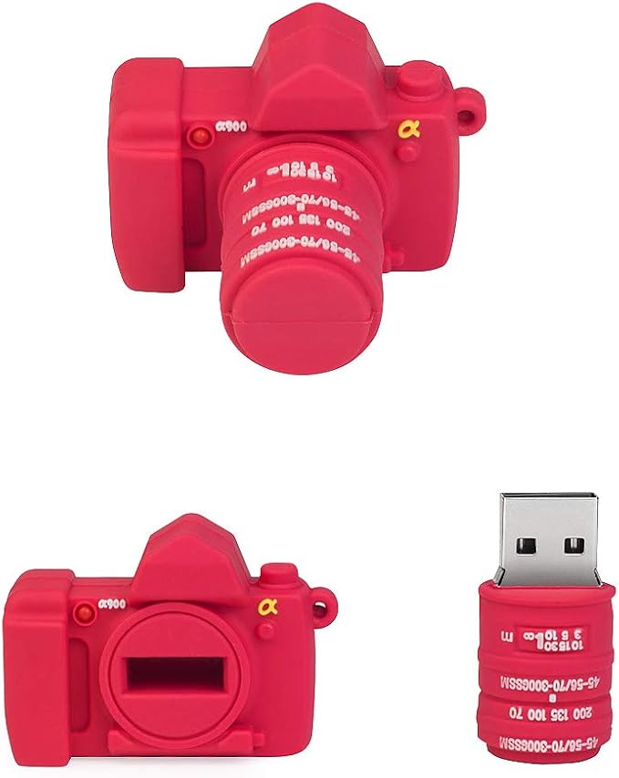32GB Cute USB Flash Drive Funny Camera Shape Thumb Drive Silicone Memeory Stick U Disk for Kids Students Friends Gift Pendrive - Red