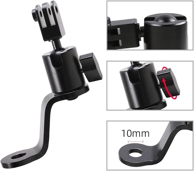 Aluminum Mount Holder for GoPro Hero 12 Black, 11/10/9/8 & DJI Osmo Action Cameras - Portable Electronic Device Mount - Motorcycle Rearview Mirror Compatible