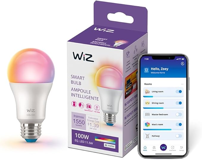 WiZ Connected 100W A19 LED Smart Light Bulbs Color - Connects to Your Wi-Fi - E26 Smart Bulb - Control with Voice or App + Activate with Motion - Matter Compatible
