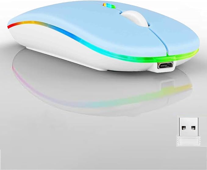 Guiheng Wireless Bluetooth Mouse,LED Dual Mode Rechargeable Silent Slim Laptop Mouse,Portable(BT5.2+USB Receiver) Dual Mode Computer Mice,for Laptop,Desktop Computer,ipad Tablet,Phone,TV (Blue)