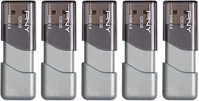 PNY 128GB Turbo Attaché 3 USB 3.0 Flash Drive 5-Pack – Grey, P-FD128X5TBOP-MP, 100MB/s, Light-Weight Durable - Data Storage and Transfer