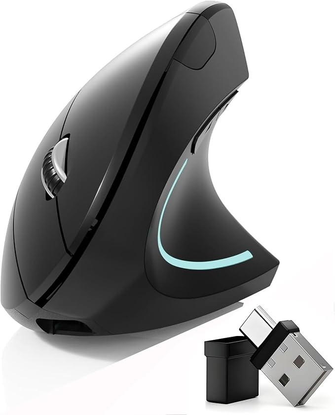 Bluetooth Mouse,Type-c and USB 2.4G Wireless Vertical Mouse Rechargeable Ergonomic Mouse, 800/1200 /1600 DPI, Buttons for Laptop, Desktop, PC, MacBook,Mac Computer (Black)