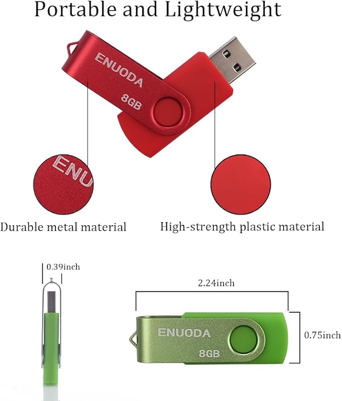 8GB Flash Drive 5 Pack ENUODA Thumb Drives 8GB Swivel Design USB 2.0 Memory Stick Jump Drive Pen Drive for Storage and Backup (5 Colors)