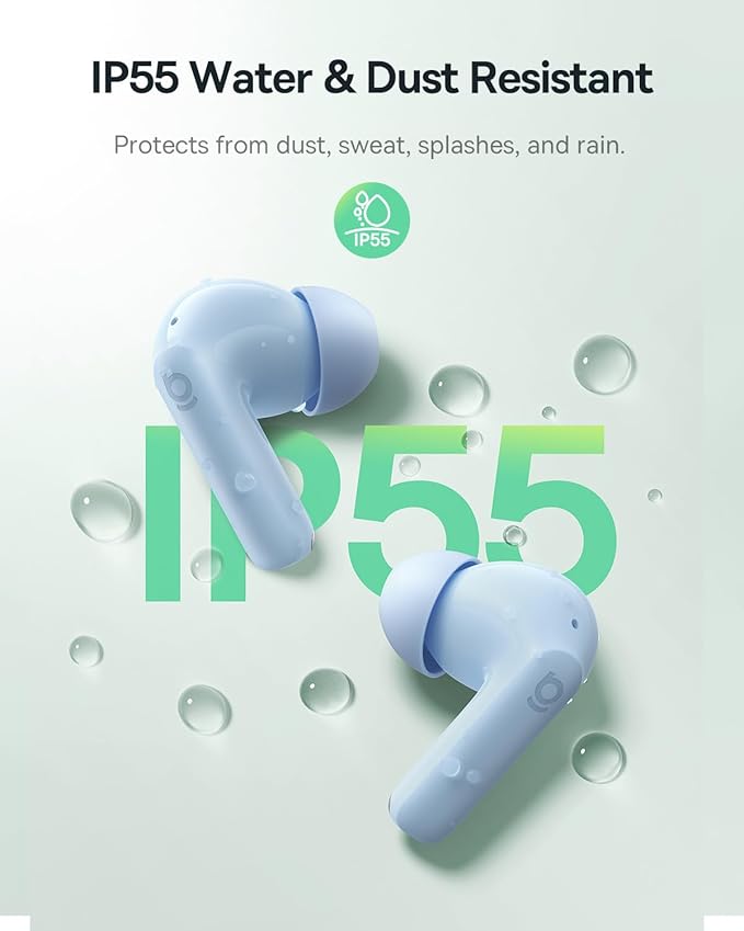Baseus Bass BP1 NC Hybrid Active Noise Cancelling Wireless Earbuds, 12mm Super-Bass Driver, 41H Playtime, Bluetooth 6.0, IP55 Waterproof, 4-Mic AI ENC, 24 Customizable EQ (Blue)