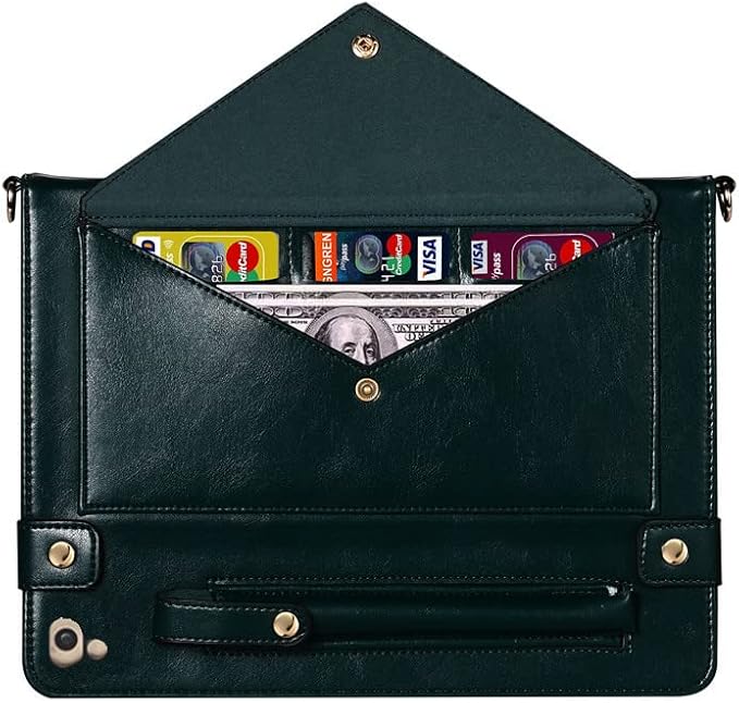Handbag Case for 9.7-inch iPad 2018 2017 (iPad 5th/6th Generation), iPad Air/Air 2 Case, Techcircle Folio Stand PU Leather Crossbody iPad Cover with Hand Strap, Pen Holder Wallet Case, Midnight Green