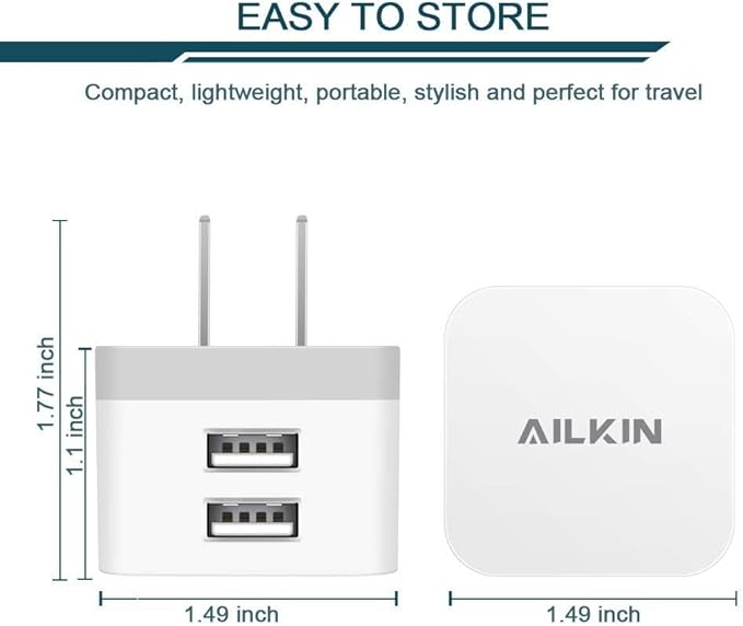 3Pack USB Wall Charger Plug, AILKIN 2.4A Dual Port USB Adapter Power Cube Fast Charging Station Box Base for iPhone 17 Air 16e 16 15 14 13 12 Pro Max SE 11 XR XS X/8, Samsung, Phones Charge Block