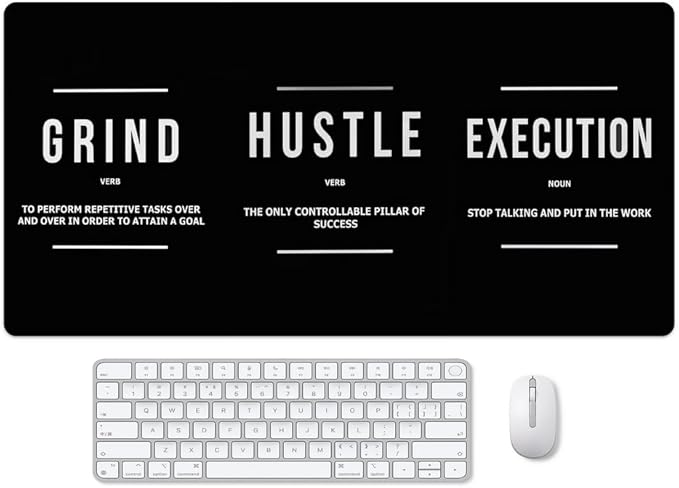 Motivational Office Long Mouse Pad Desk Pad Big Mouse Mat Inspirational Black Keyboard Hustle Desktop Entrepreneur Quote Mousepad for Mens Teens Gifts Daily Reminder 31.5"x15.7"