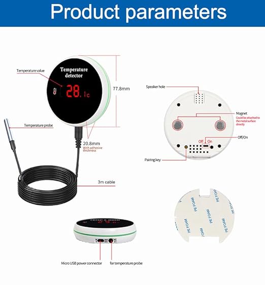 WiFi Refrigerator Thermometer: Digital Fridge Thermometer, LCD Display,App Notification, Remote App Monitor for Pool, Hot Tub, Fish Tank (Temperature)