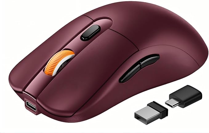 ProtoArc Bluetooth Wireless Mouse, USB C Mouse, EM15 Rechargeable Compact Portable Type C Wireless Mice for Laptop, Tablet, PC, Windows, Mac OS-Wine Red