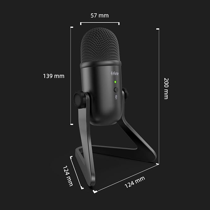 FIFINE USB Podcast Microphone for Recording Streaming, Condenser Computer Gaming Mic for PC Mac, Headphone Output&Volume Control, Mic Gain Control, Mute Button for Vocal, YouTube (K678)