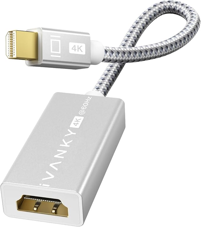 IVANKY 4K Active Mini DisplayPort to HDMI Adapter, 4K@60Hz, Thunderbolt 1&2 to HDMI Adaptor, Super Slim, Mini DP to HDMI Adapter for MacBook Air/Pro, Surface Pro/Dock/Book, Monitor, Projector-Silver